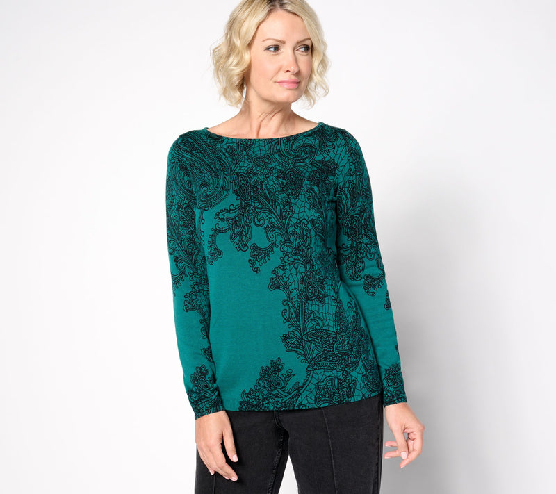 Susan Graver Printed Fine Gauge Sweater with Bateau Neck — Main view