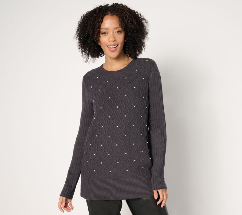 Susan Graver Occasions Regular Embellished Sweater Tunic — View 3