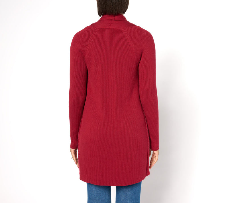 Susan Graver Regular Mixed Stitch Sweater Cardigan — View 9