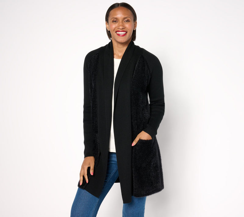 Susan Graver Petite Mixed Media Sweater Cardigan — View 10