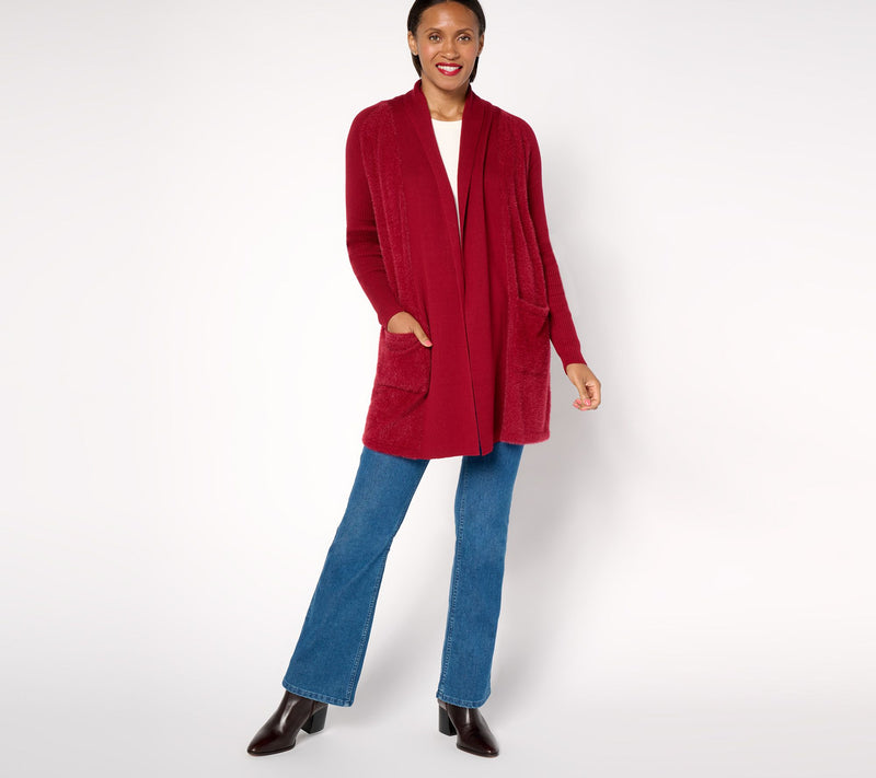 Susan Graver Petite Mixed Media Sweater Cardigan — View 4