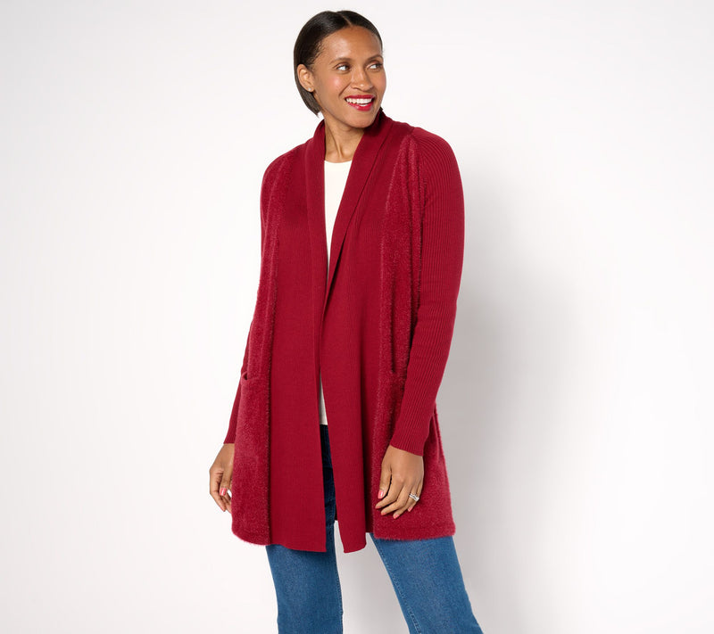 Susan Graver Petite Mixed Media Sweater Cardigan — Main view