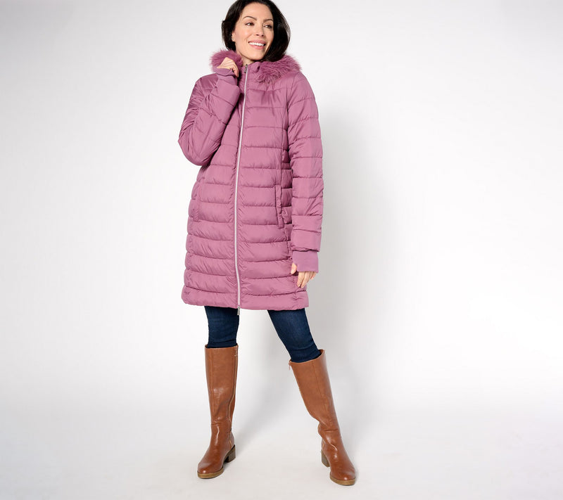Susan Graver Regular Water Resistant Quilted Coat with Hood — Main view