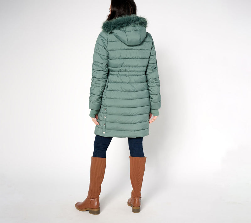 Susan Graver Petite Water Resistant Quilted Coat with Hood — View 14