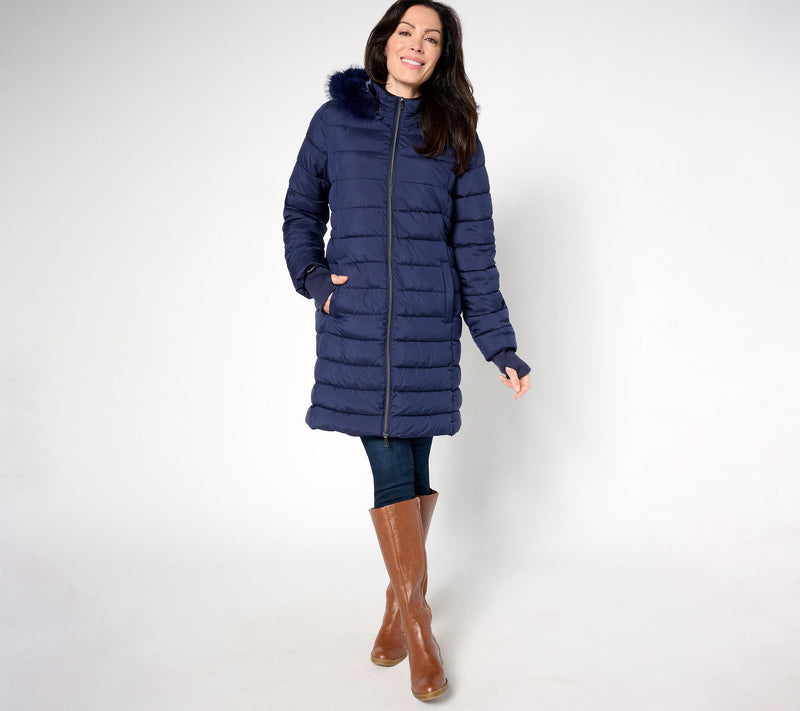 Susan Graver Petite Water Resistant Quilted Coat with Hood — View 9