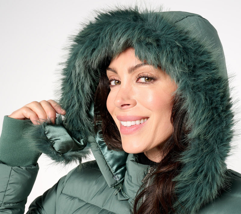 Susan Graver Petite Water Resistant Quilted Coat with Hood — View 15