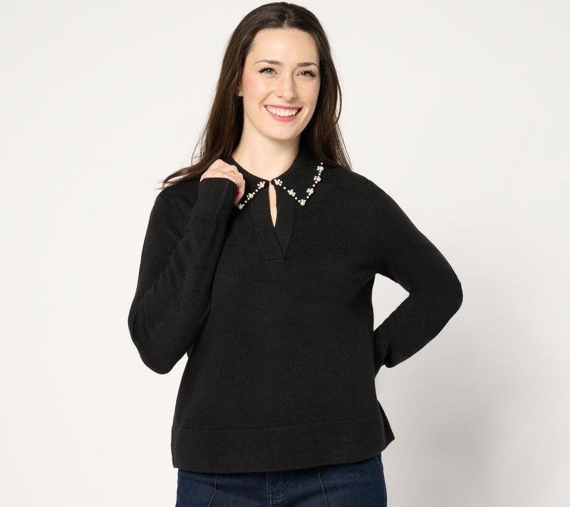 Me by Jennie Garth Sasha Sweater with Pearl Details — View 9