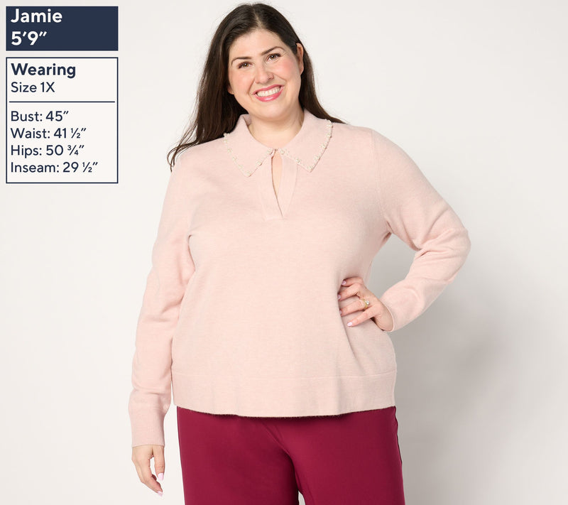 Me by Jennie Garth Sasha Sweater with Pearl Details — View 10
