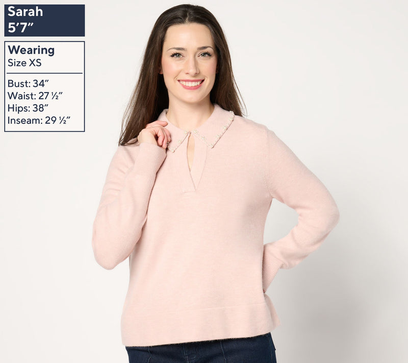 Me by Jennie Garth Sasha Sweater with Pearl Details — View 11