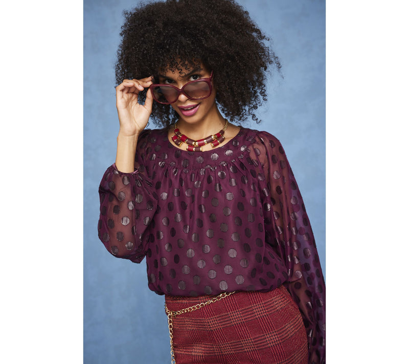 Isaac Mizrahi Live! Metallic Clip Dot Pullover Blouse — View 7