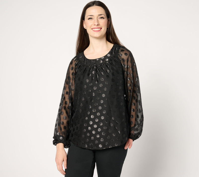 Isaac Mizrahi Live! Metallic Clip Dot Pullover Blouse — View 12