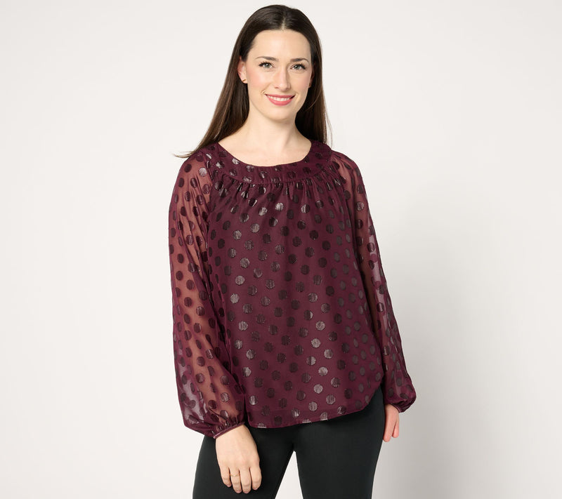 Isaac Mizrahi Live! Metallic Clip Dot Pullover Blouse — View 14