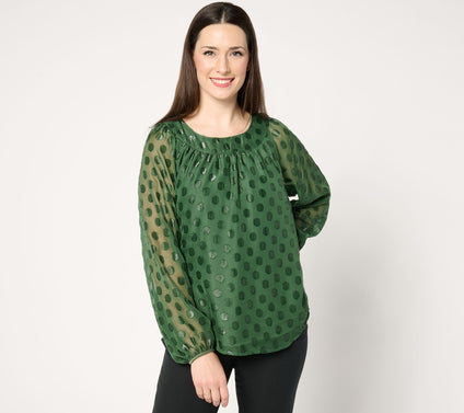 Isaac Mizrahi Live! Metallic Clip Dot Pullover Blouse