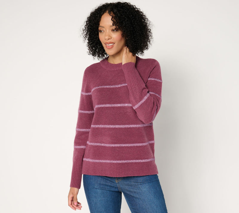 Isaac Mizrahi Live! Apres Mini Sequin Stripe Pullover Sweater — Main view