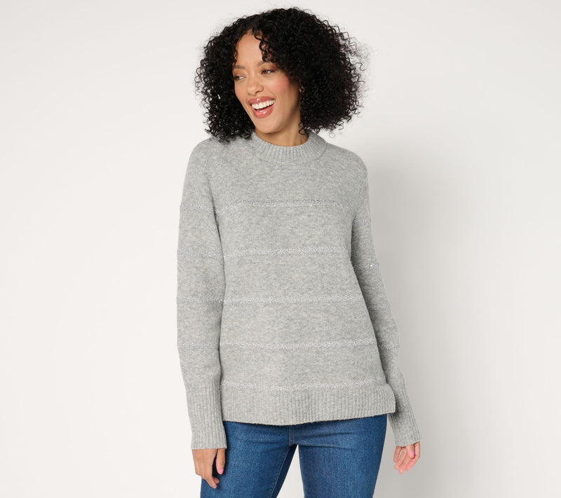 Isaac Mizrahi Live! Apres Mini Sequin Stripe Pullover Sweater — View 5