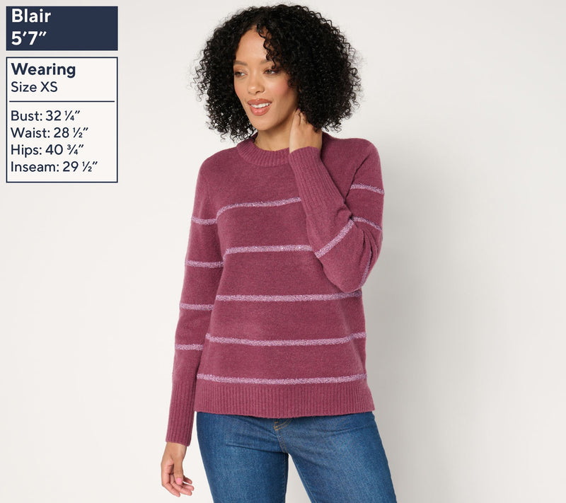 Isaac Mizrahi Live! Apres Mini Sequin Stripe Pullover Sweater — View 8