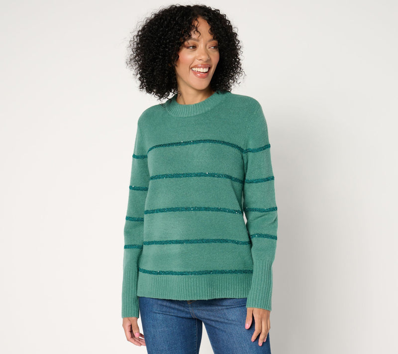 Isaac Mizrahi Live! Apres Mini Sequin Stripe Pullover Sweater — View 3