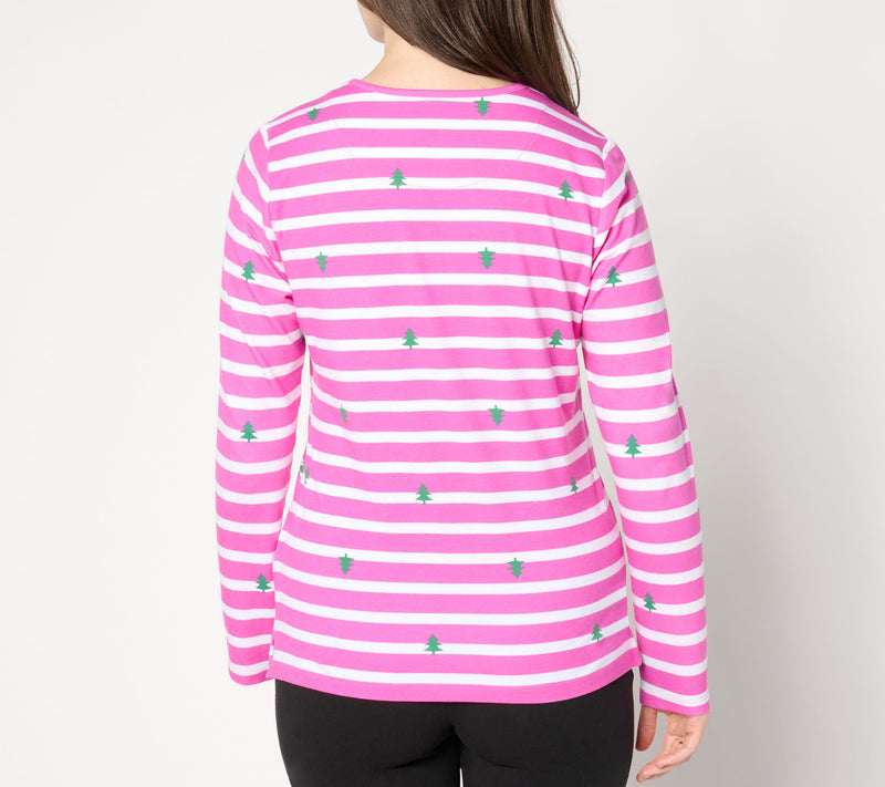 Denim & Co. Printed Favorite Jersey Striped Crew Neck Top — View 2
