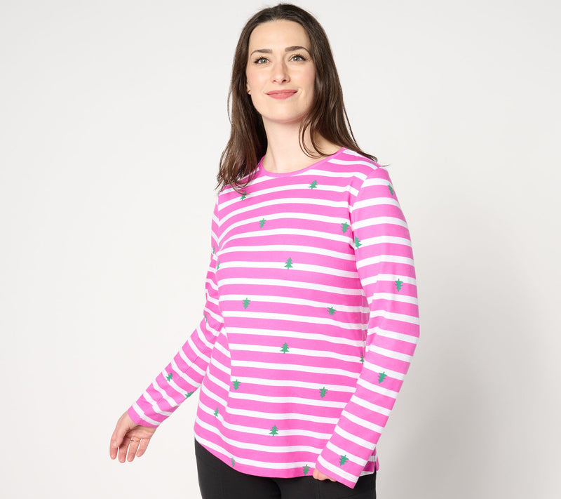 Denim & Co. Printed Favorite Jersey Striped Crew Neck Top — Main view