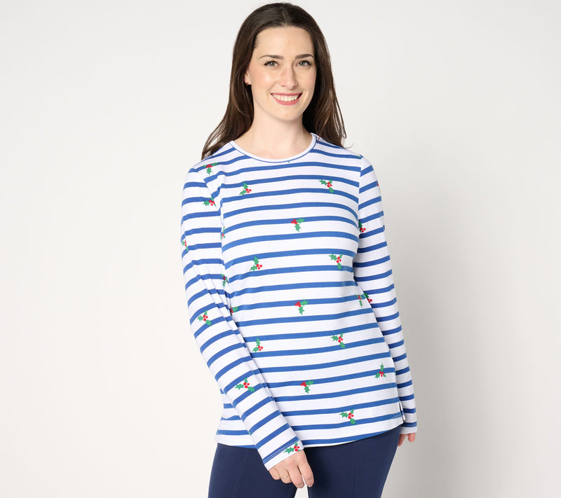 Denim & Co. Printed Favorite Jersey Striped Crew Neck Top — View 9