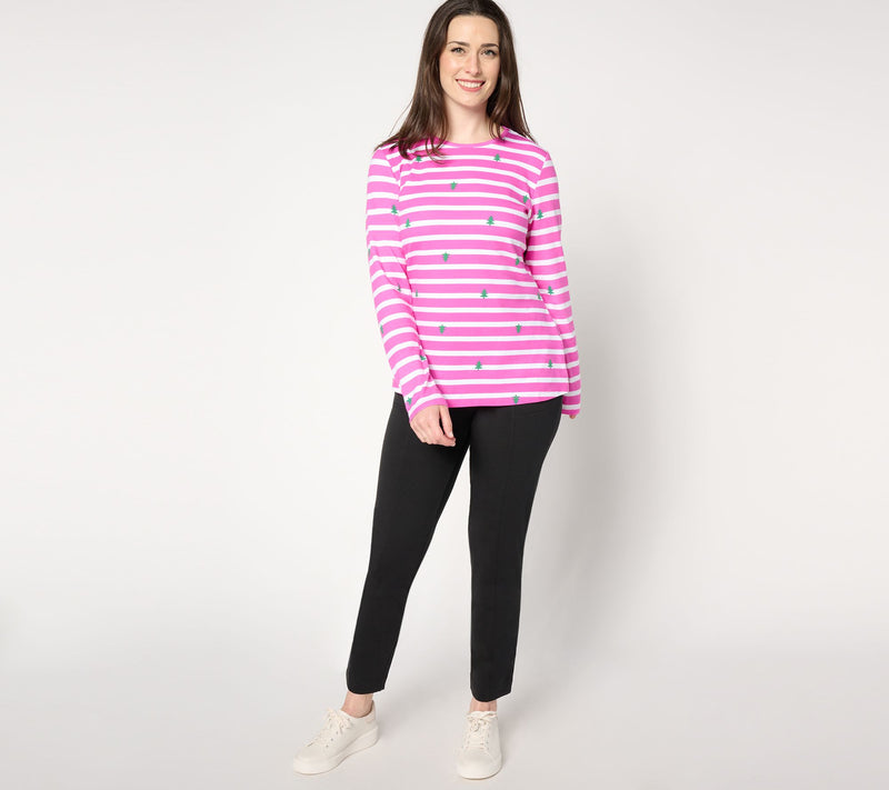 Denim & Co. Printed Favorite Jersey Striped Crew Neck Top — View 3