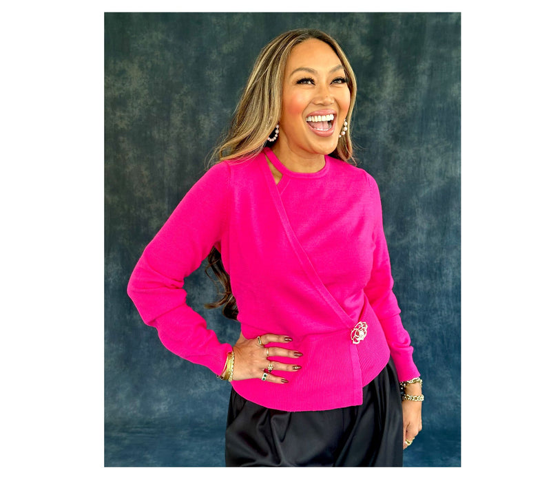 Mally Roncal Cut Out Sweater with Rose Brooch — View 14