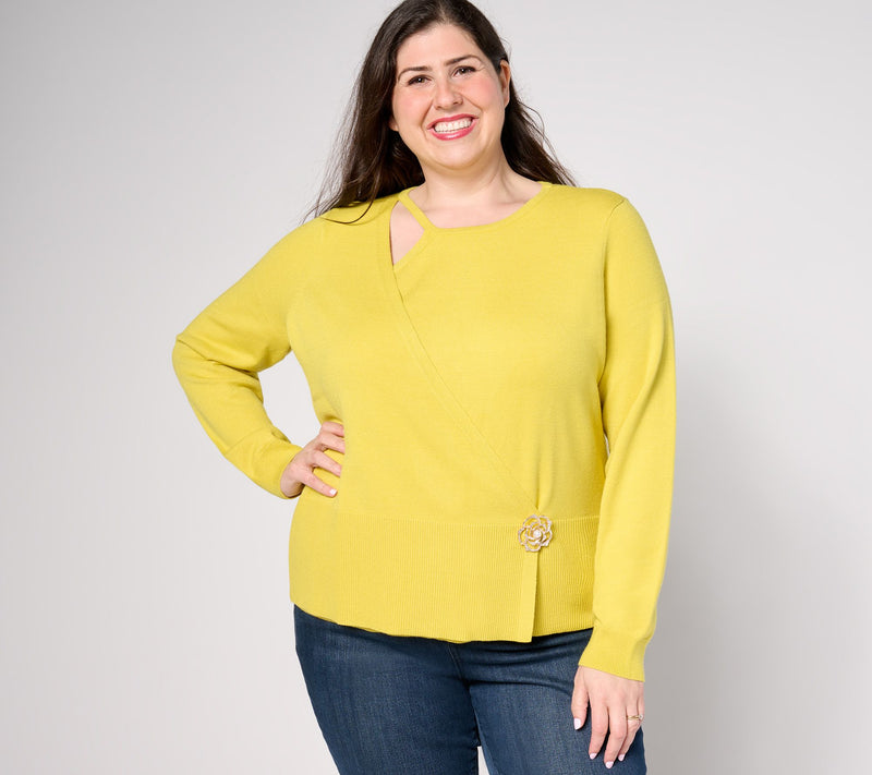Mally Roncal Cut Out Sweater with Rose Brooch — View 8