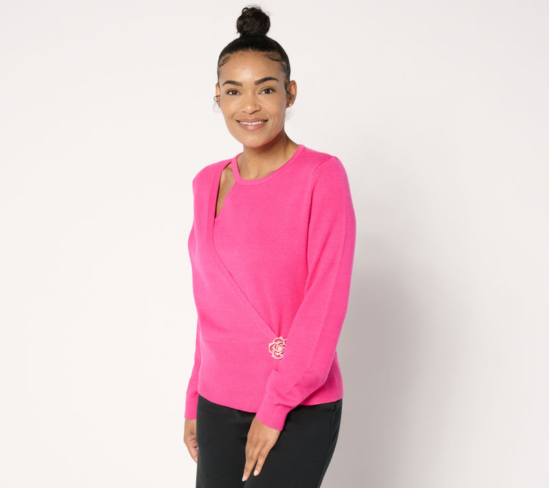 Mally Roncal Cut Out Sweater with Rose Brooch — Main view