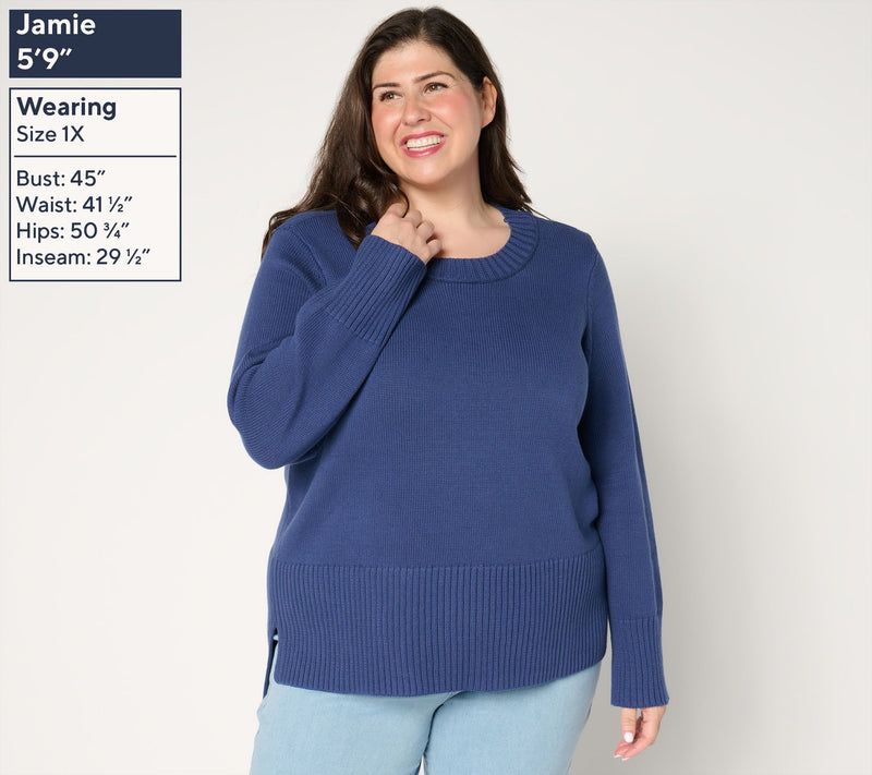 Peace Love World 100% Cotton Crewneck Sweater w/ Pop Color Detail — View 14