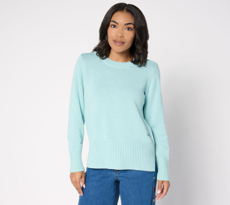 Peace Love World 100% Cotton Crewneck Sweater w/ Pop Color Detail — View 11