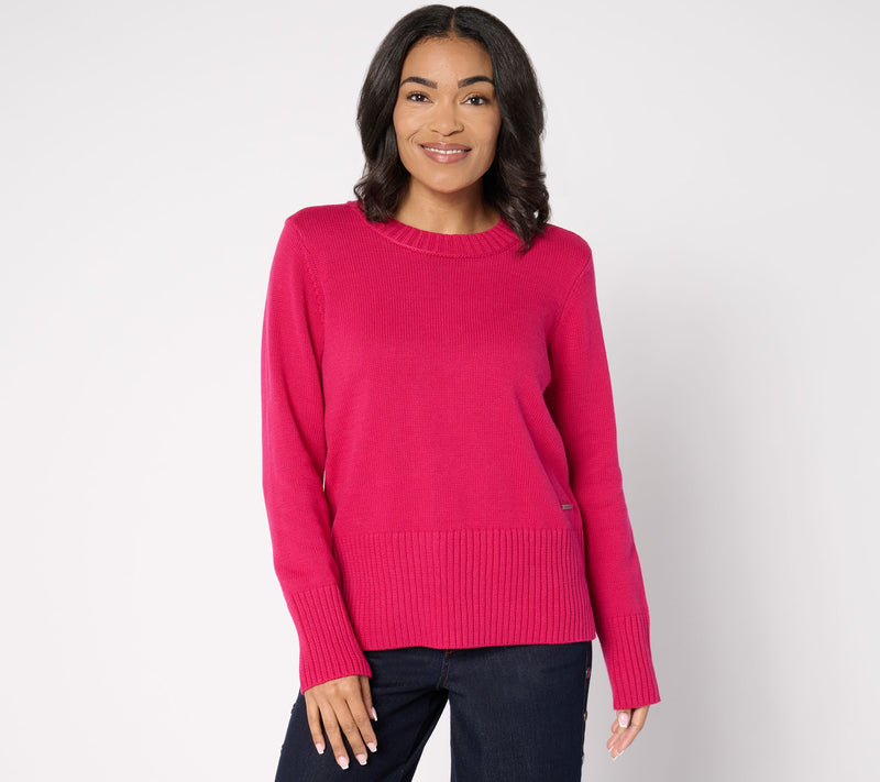 Peace Love World 100% Cotton Crewneck Sweater w/ Pop Color Detail — View 5