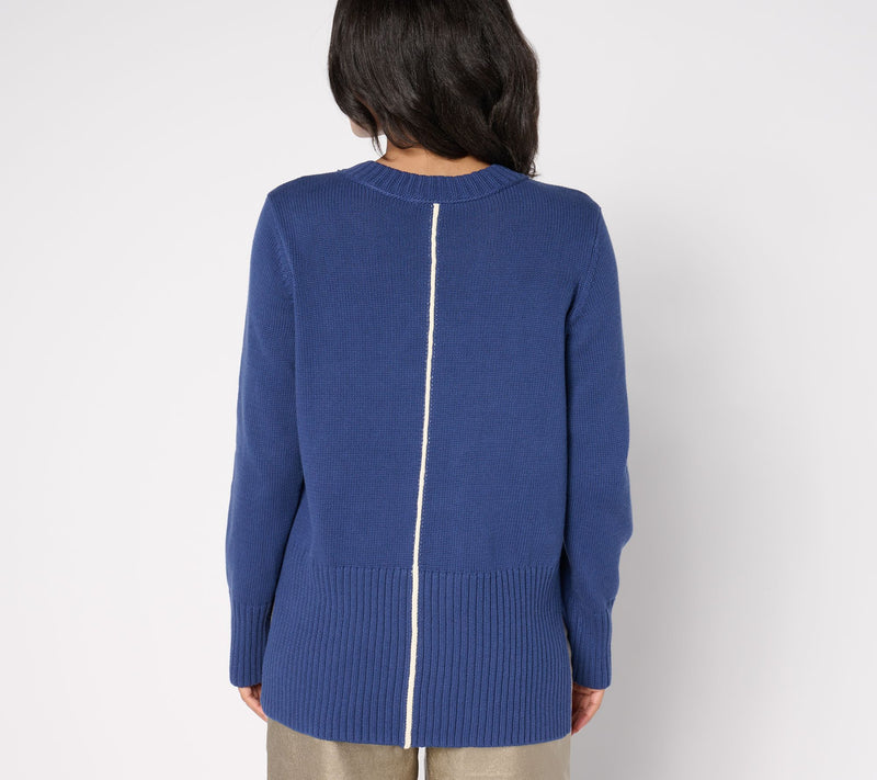Peace Love World 100% Cotton Crewneck Sweater w/ Pop Color Detail — View 16