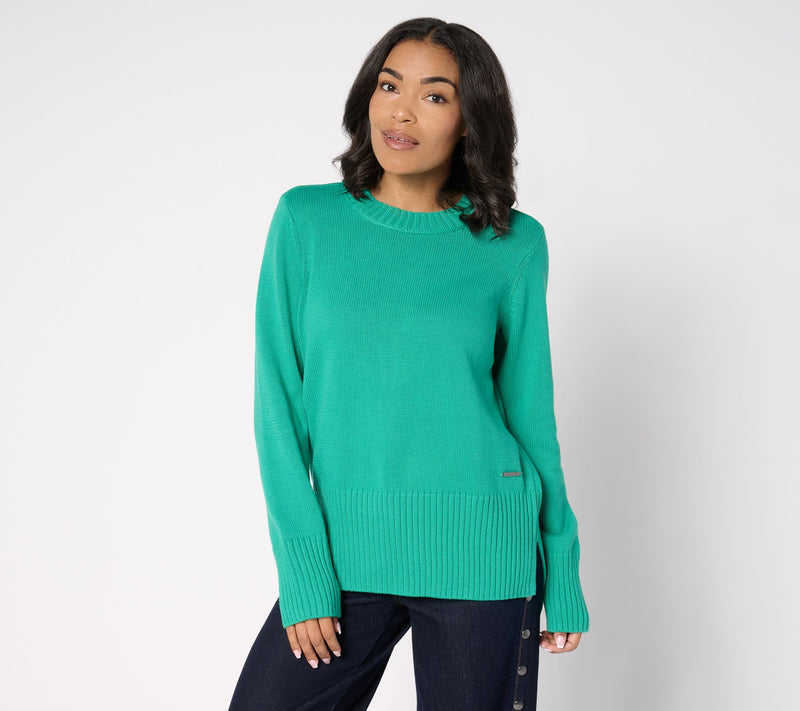 Peace Love World 100% Cotton Crewneck Sweater w/ Pop Color Detail — View 7
