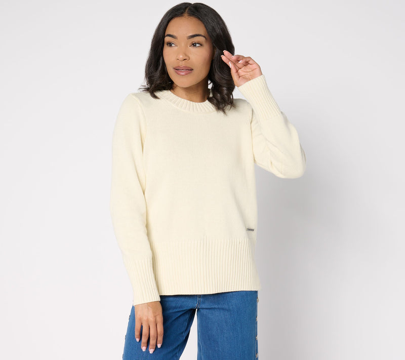 Peace Love World 100% Cotton Crewneck Sweater w/ Pop Color Detail — View 9