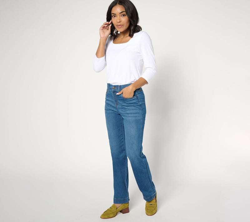 Denim & Co. Petite Indigo Cozy Touch Relaxed Straight Jean — View 5