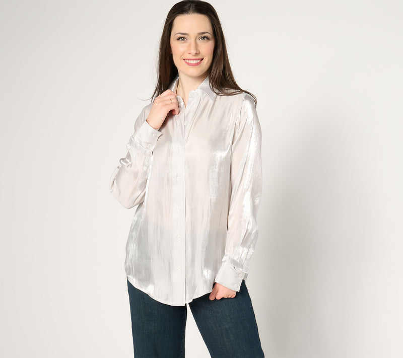 by Stacy London Metallic Foundation Button Front Shirt — View 15