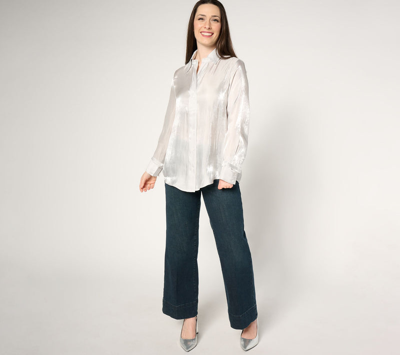 by Stacy London Metallic Foundation Button Front Shirt — View 11