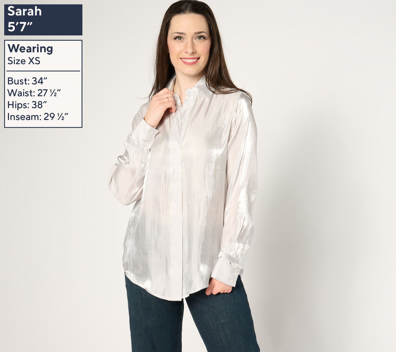 by Stacy London Metallic Foundation Button Front Shirt — View 9
