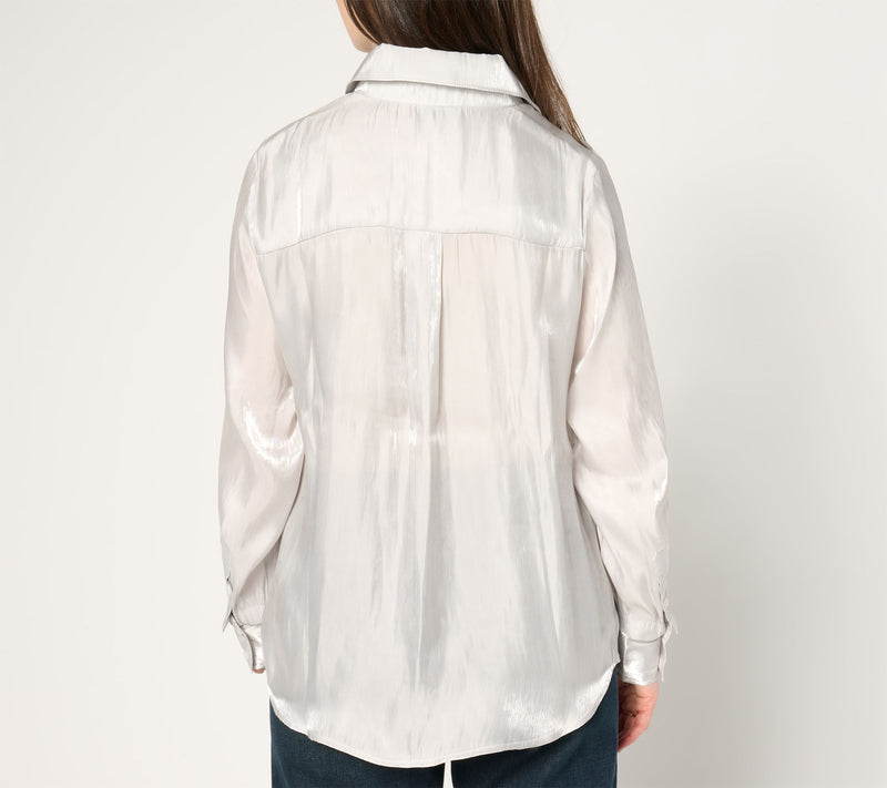 by Stacy London Metallic Foundation Button Front Shirt — View 10