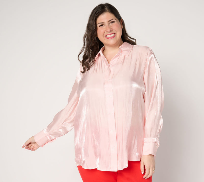 by Stacy London Metallic Foundation Button Front Shirt — View 7