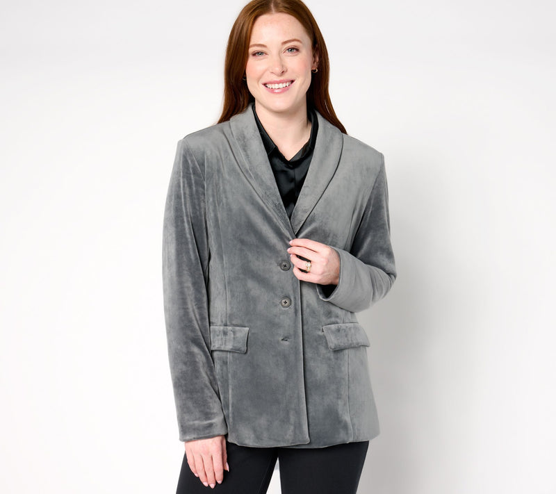 by Stacy London Plush Velour Blazer with Shawl Collar — View 3