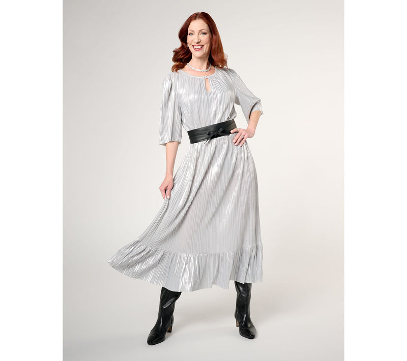 by Stacy London Regular Metallic Plisse Pleated Midi Dress — View 6