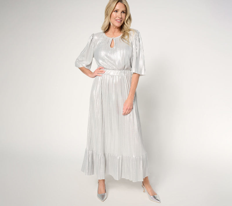 by Stacy London Regular Metallic Plisse Pleated Midi Dress — View 10