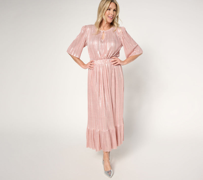 by Stacy London Regular Metallic Plisse Pleated Midi Dress — View 12