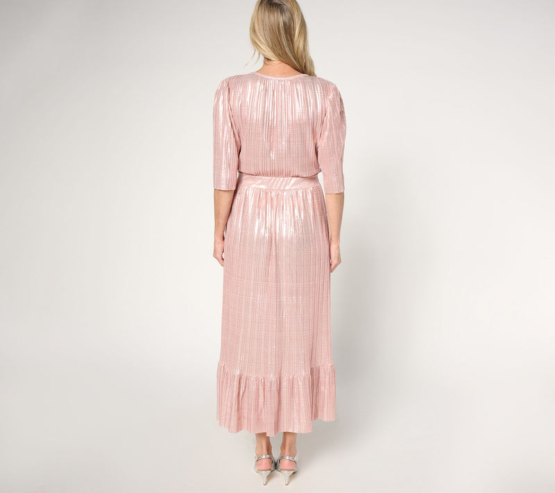 by Stacy London Petite Metallic Plisse Pleated Midi Dress — View 4