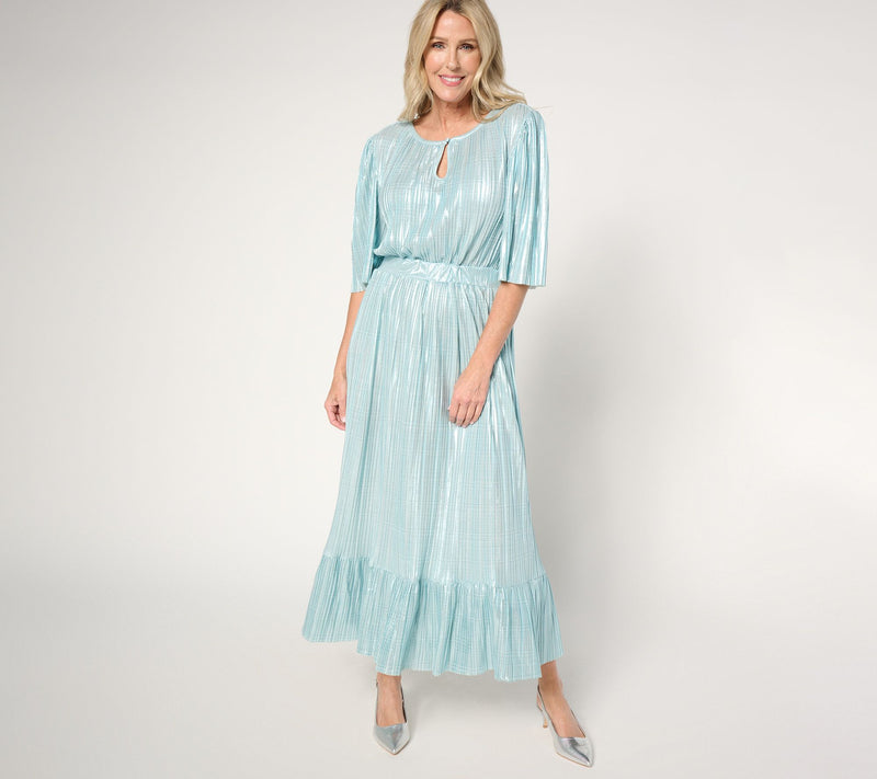 by Stacy London Petite Metallic Plisse Pleated Midi Dress — View 11