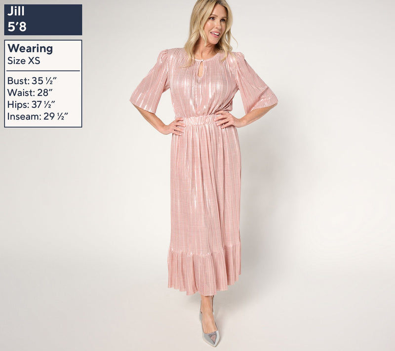 by Stacy London Petite Metallic Plisse Pleated Midi Dress — View 3