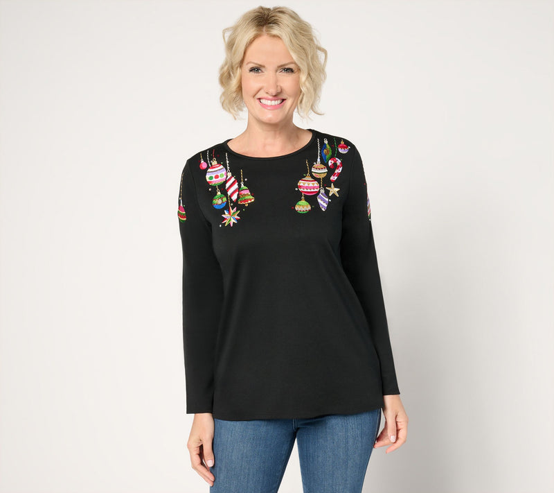 Quacker Factory All Decked Out Long-Sleeve Sequin Adorned Top — View 11
