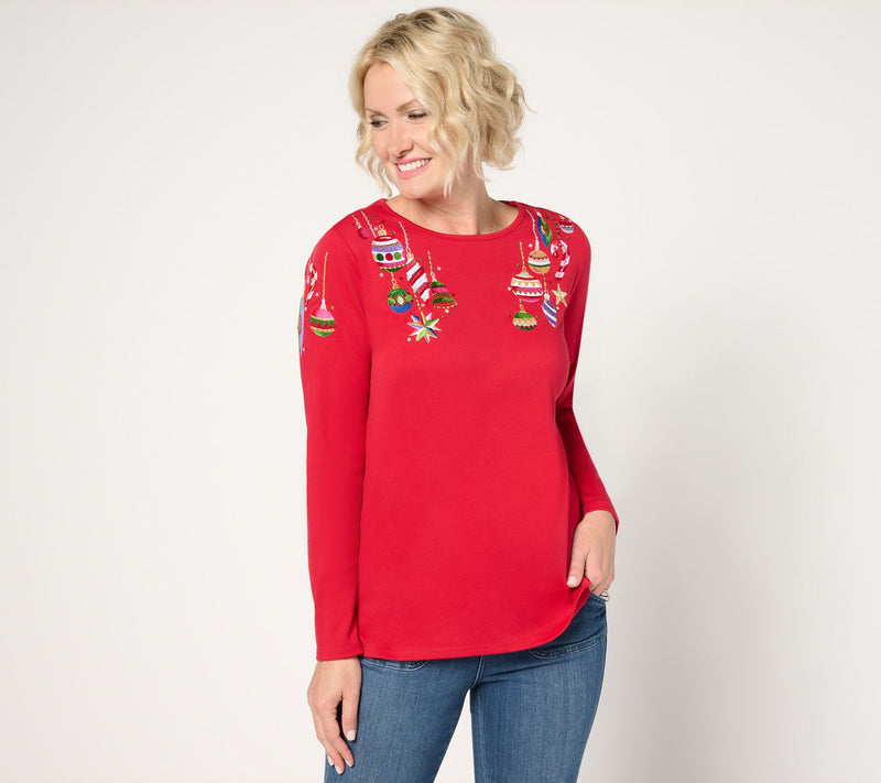 Quacker Factory All Decked Out Long-Sleeve Sequin Adorned Top — View 3