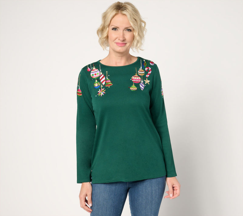 Quacker Factory All Decked Out Long-Sleeve Sequin Adorned Top — View 7